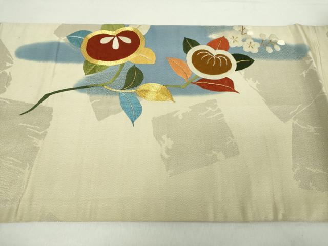 平和屋着物●アンティーク　大正ロマン　太鼓柄袋帯　駒刺繍　総手刺繍　橘　梅　金銀糸　正絹　逸品　DABA1819ps_6