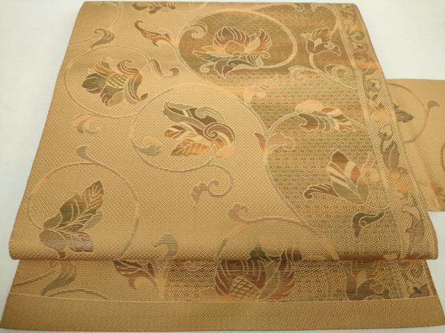 平和屋着物●本場筑前博多織　八寸名古屋帯　更紗花文　正絹　逸品　DABA1831ps
