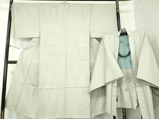 平和屋着物●男性　紬　アンサンブル　キングサイズ　羽裏・鳥獣戯画　120亀甲　総詰め　正絹　逸品　DABA1877ps