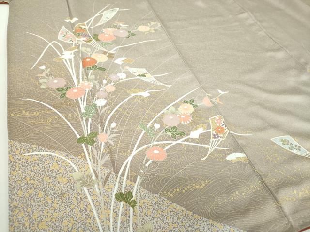 平和屋着物●訪問着　扇面花文　暈し染め　金彩　正絹　逸品　DABA1951ps_4