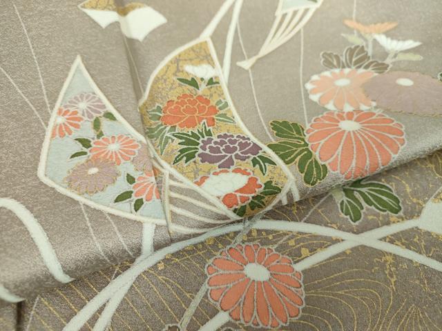 平和屋着物●訪問着　扇面花文　暈し染め　金彩　正絹　逸品　DABA1951ps_6