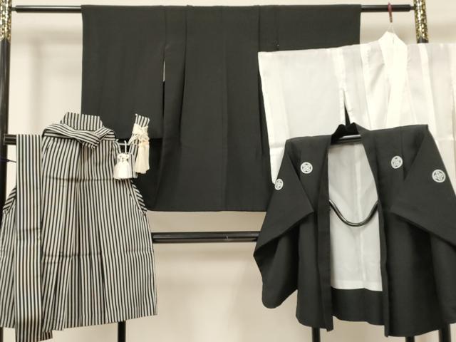 平和屋着物[]七五三　男の子　着物・黒紋付羽織・長襦袢(単衣)・行灯袴・小物セット　箱付き　DABA3558ma