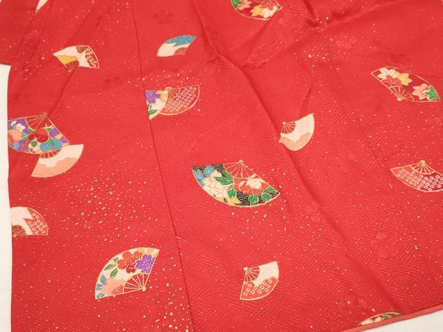 平和屋着物[]七五三　女の子　３歳　祝着　三つ身　長襦袢(単衣・半衿刺繍)セット　扇面花文　金彩　逸品　DABA3570ma_3