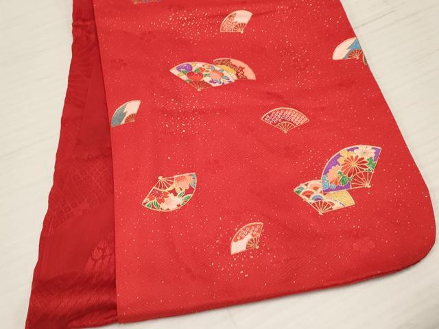 平和屋着物[]七五三　女の子　３歳　祝着　三つ身　長襦袢(単衣・半衿刺繍)セット　扇面花文　金彩　逸品　DABA3570ma_6