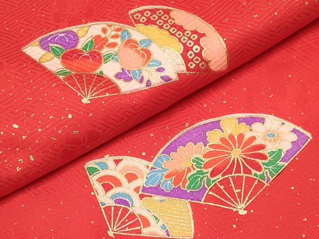 平和屋着物[]七五三　女の子　３歳　祝着　三つ身　長襦袢(単衣・半衿刺繍)セット　扇面花文　金彩　逸品　DABA3570ma_4