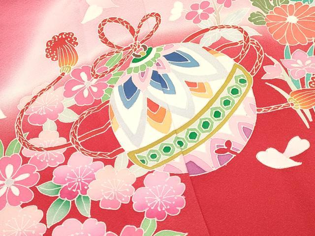 平和屋着物[]七五三　女の子　３歳　祝着　三つ身　被布セット　駒刺繍　鈴花文　暈し染め　金彩　逸品　DABA3573ma_3