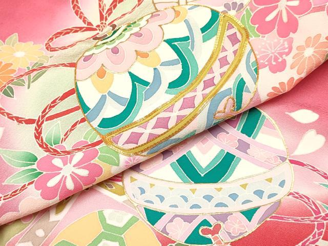 平和屋着物[]七五三　女の子　３歳　祝着　三つ身　被布セット　駒刺繍　鈴花文　暈し染め　金彩　逸品　DABA3573ma_4