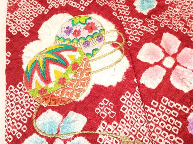 平和屋着物[]七五三　女の子　３歳　祝着　三つ身　被布セット　駒刺繍　鈴花文　暈し染め　金彩　逸品　DABA3573ma_7
