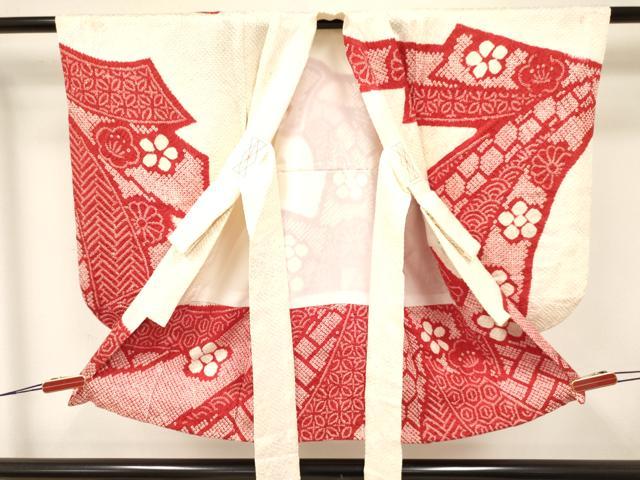 平和屋着物[]七五三　女の子　３歳　祝着　三つ身　長襦袢(袷・半衿刺繍)セット　駒刺繍　絞り　束ね熨斗花文　逸品　DABA3576ma_2