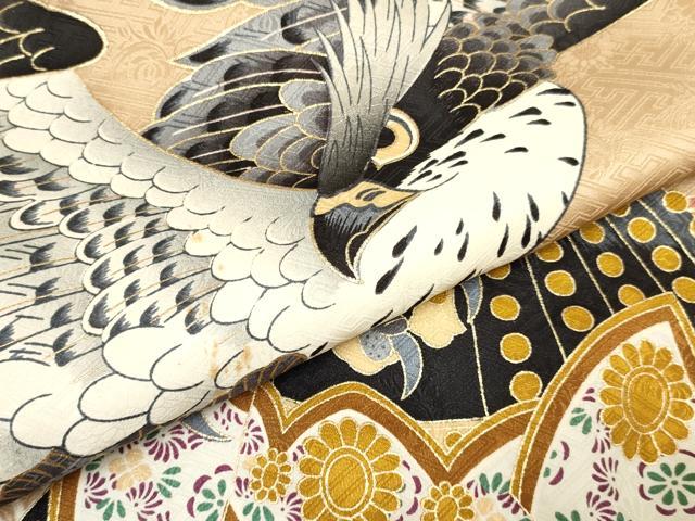 平和屋着物[]お宮参り　男の子　祝着　産着　初着　のしめ　鷹　鷲　兜　立波松文　暈し染め　金彩　逸品　DABA3712ma_4