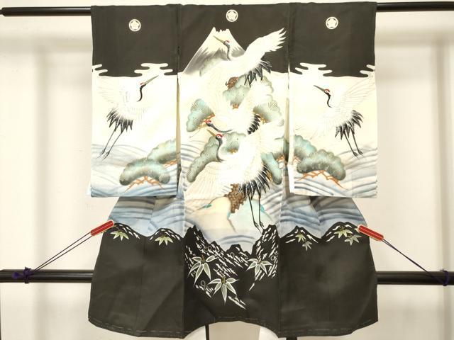 平和屋着物[]お宮参り　男の子　祝着　産着　初着　のしめ　駒刺繍　飛鶴笹松文　暈し染め　金彩　逸品　DABA3718ma