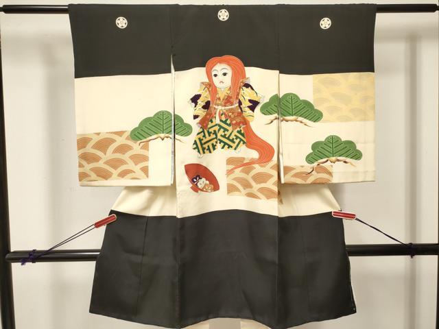 平和屋着物[]お宮参り　男の子　祝着　産着　初着　のしめ　駒刺繍　歌舞伎　松文　金彩　逸品　DABA3736ma