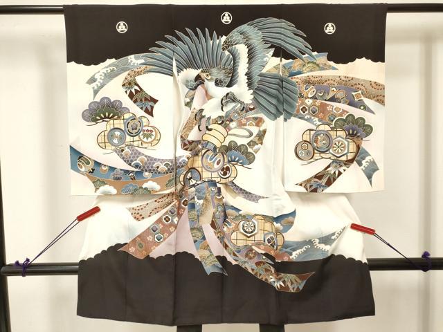 平和屋着物[]お宮参り　男の子　祝着　産着　初着　のしめ　鷹　鷲　束ね熨斗松取り吉祥文　暈し染め　金彩　逸品　DABA3757ma 9,230円
