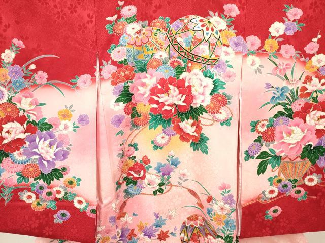 平和屋着物[]お宮参り　女の子　祝着　産着　初着　のしめ　鞠　花車文　暈し染め　金彩　逸品　DABA3765ma_2