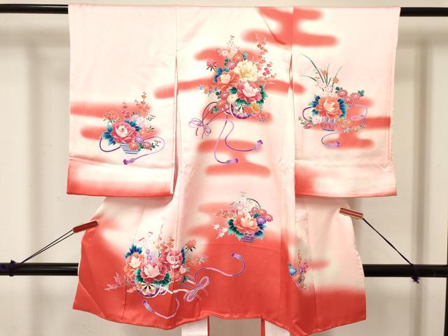 平和屋着物[]お宮参り 女の子 祝着 産着 初着 のしめ エ霞花車文 暈し