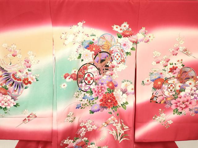 平和屋着物[]お宮参り　女の子　祝着　産着　初着　のしめ　鼓飛鶴花文　暈し染め　金銀彩　逸品　DABA3785ma_2