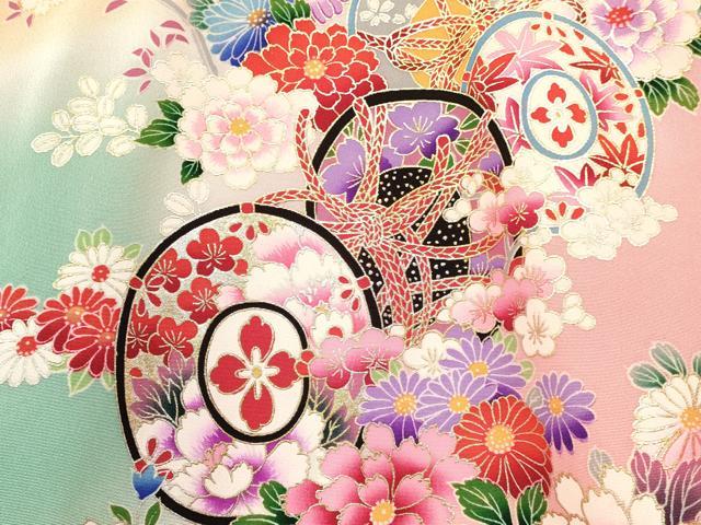平和屋着物[]お宮参り　女の子　祝着　産着　初着　のしめ　鼓飛鶴花文　暈し染め　金銀彩　逸品　DABA3785ma_3