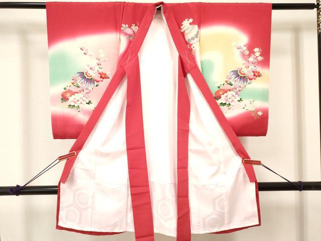 平和屋着物[]お宮参り　女の子　祝着　産着　初着　のしめ　鼓飛鶴花文　暈し染め　金銀彩　逸品　DABA3785ma_1