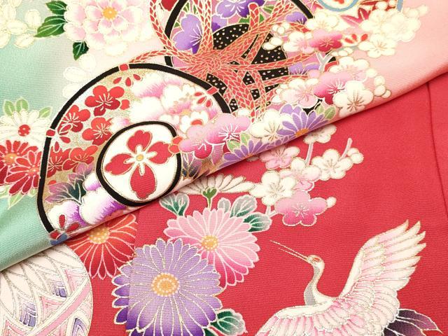 平和屋着物[]お宮参り　女の子　祝着　産着　初着　のしめ　鼓飛鶴花文　暈し染め　金銀彩　逸品　DABA3785ma_5
