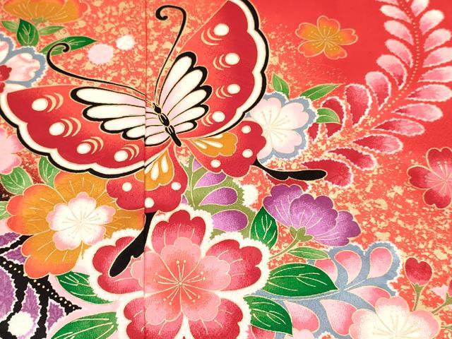 平和屋着物[]七五三　女の子　７歳　祝着　四つ身　長襦袢(単衣)セット　花蝶文　暈し染め　金彩　逸品　DABA3820ma_3