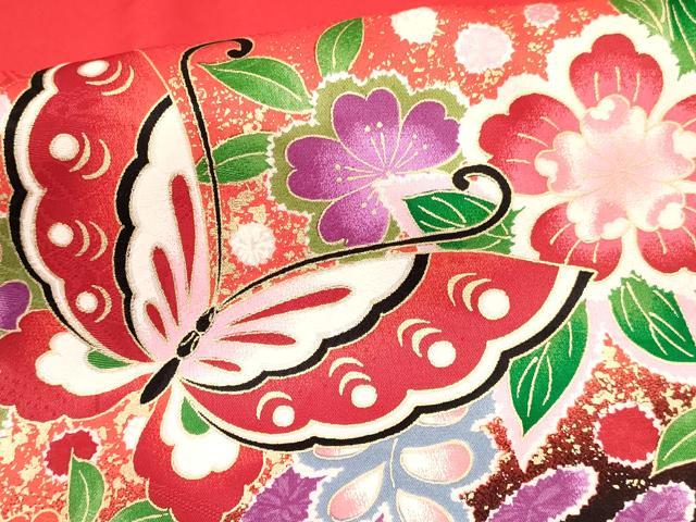 平和屋着物[]七五三　女の子　７歳　祝着　四つ身　長襦袢(単衣)セット　花蝶文　暈し染め　金彩　逸品　DABA3820ma_4