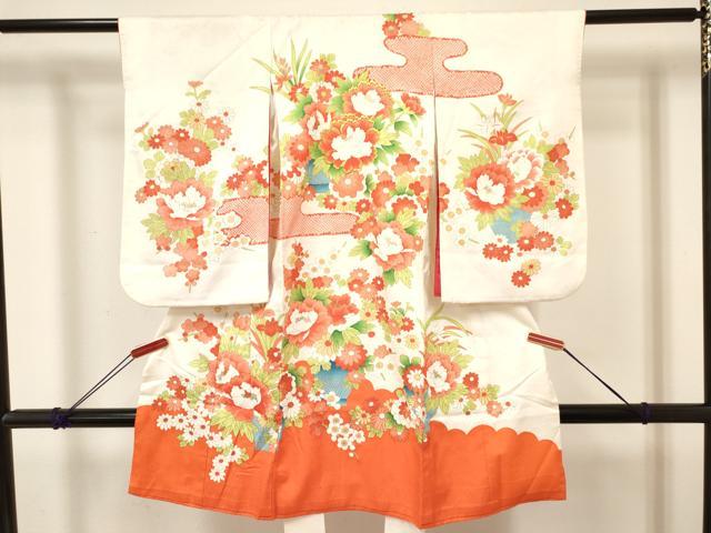 平和屋着物[]七五三　女の子　３歳　祝着　三つ身　長襦袢(袷)セット　刺繍　牡丹花文　金彩　逸品　DABA3823ma_1