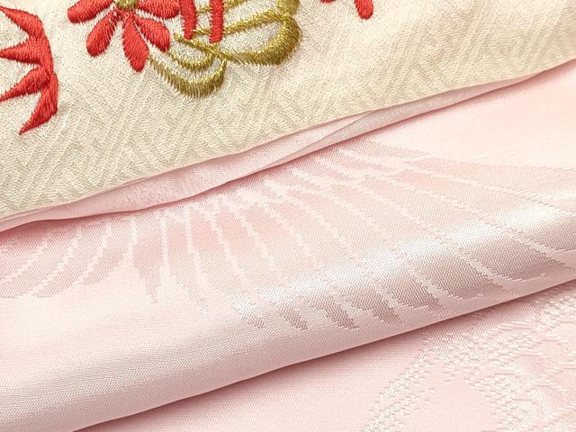 平和屋着物[]七五三　女の子　３歳　祝着　三つ身　長襦袢(袷・半衿刺繍)セット　絞り　檜扇花車文　金彩　逸品　DABA3824ma_7