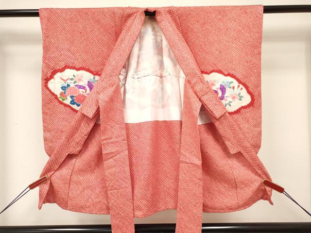 平和屋着物[]七五三　女の子　３歳　祝着　三つ身　長襦袢(袷・半衿刺繍)・被布セット　絞り　雲鼓花蝶文　金銀彩　逸品　DABA3829ma_2