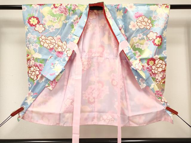 平和屋着物[]七五三　女の子　３歳　祝着　三つ身　長襦袢(単衣)・被布・巾着セット　牡丹花文　暈し染め　金彩　洗える着物　DABA3831ma_2