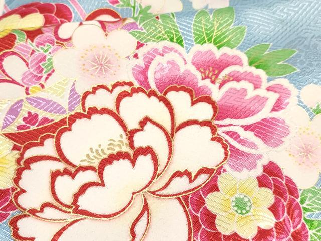 平和屋着物[]七五三　女の子　３歳　祝着　三つ身　長襦袢(単衣)・被布・巾着セット　牡丹花文　暈し染め　金彩　洗える着物　DABA3831ma_4