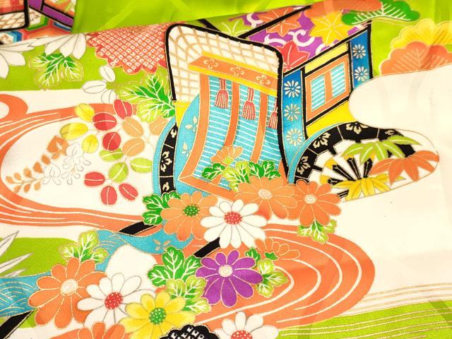 平和屋着物[]七五三　女の子　７歳　祝着　四つ身　袋帯セット　エ霞御所車花文　金彩　逸品　DABA3857ma_4