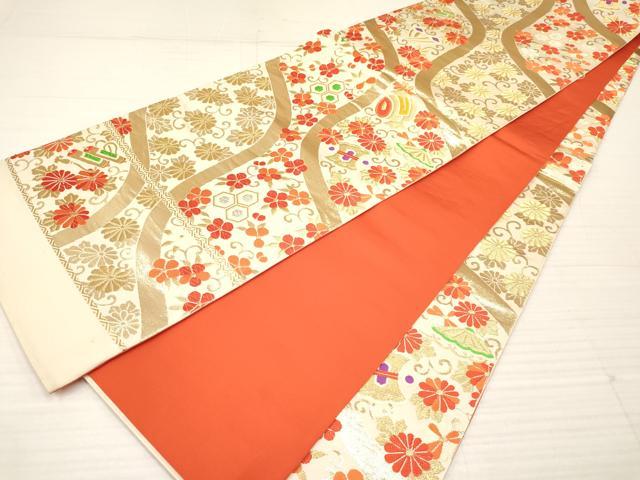 平和屋着物[]七五三　女の子　７歳　祝着　四つ身　袋帯セット　エ霞御所車花文　金彩　逸品　DABA3857ma_5