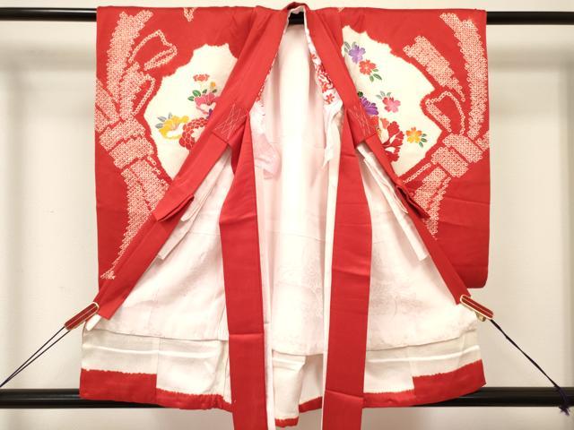 平和屋着物[]お宮参り　女の子　祝着　産着　初着　のしめ　絞り　束ね熨斗鴛鴦花文　逸品　DABA3912ma_1