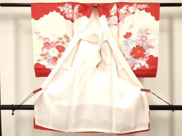 平和屋着物[]お宮参り　女の子　祝着　産着　初着　のしめ　扇面鞠花文　暈し染め　金彩　逸品　未使用　DABA3914ma