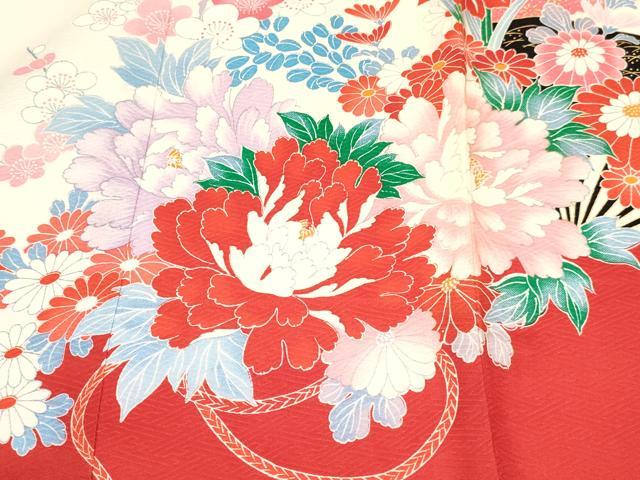 平和屋着物[]お宮参り　女の子　祝着　産着　初着　のしめ　扇面鞠花文　暈し染め　金彩　逸品　未使用　DABA3914ma