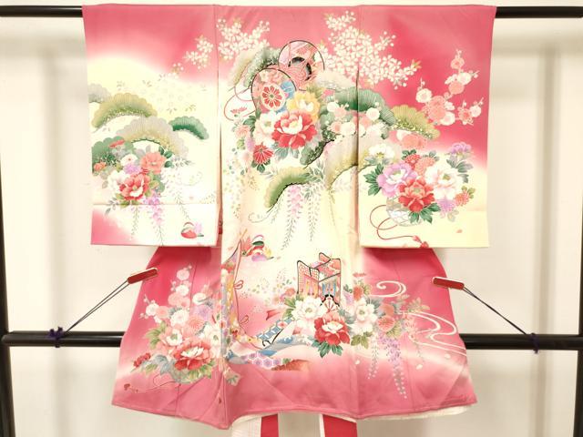 平和屋着物[]お宮参り 女の子 祝着 産着 初着 のしめ 几帳御所車鴛鴦鼓