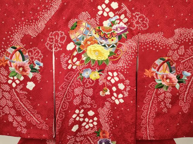 平和屋着物[]お宮参り　女の子　祝着　産着　初着　のしめ　刺繍　絞り　鞠花文　金糸　逸品　DABA3919ma_2