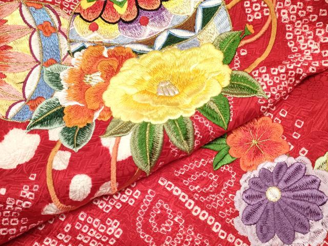 平和屋着物[]お宮参り　女の子　祝着　産着　初着　のしめ　刺繍　絞り　鞠花文　金糸　逸品　DABA3919ma_5