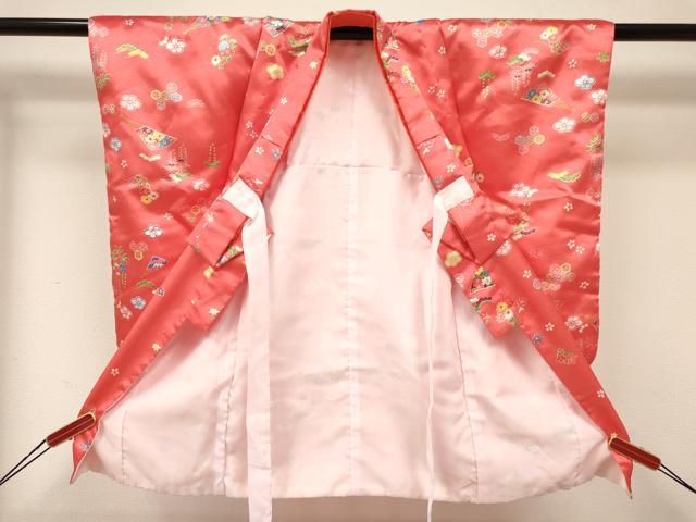 平和屋着物[]七五三　女の子　３歳　祝着　三つ身　長襦袢(単衣)・被布セット　扇面花文　洗える着物　DABA3969ma_1