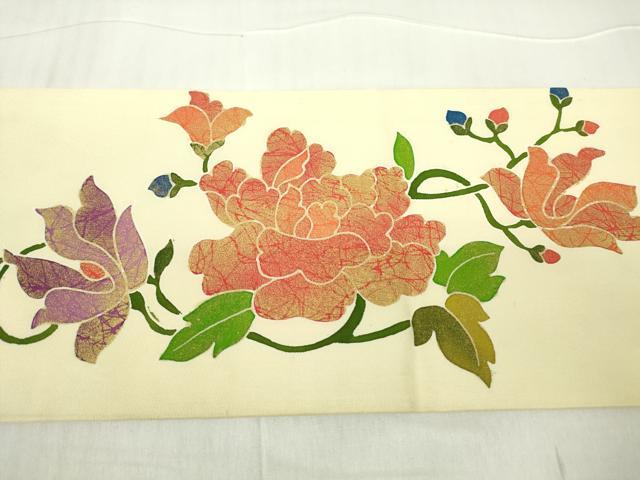 平和屋着物●塩瀬　九寸名古屋帯　牡丹花鳥文　金彩　正絹　逸品　DABA4213az 平和屋着物○塩瀬 九寸名古屋帯 牡丹花鳥文 金彩 正絹 逸品 DABA4213az