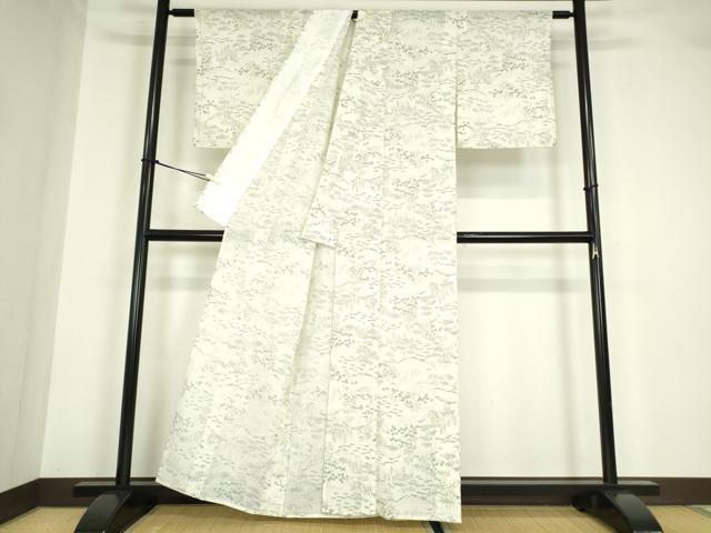 平和屋着物＊夏物　小紋　紗　草葉文　DABA4491az_2