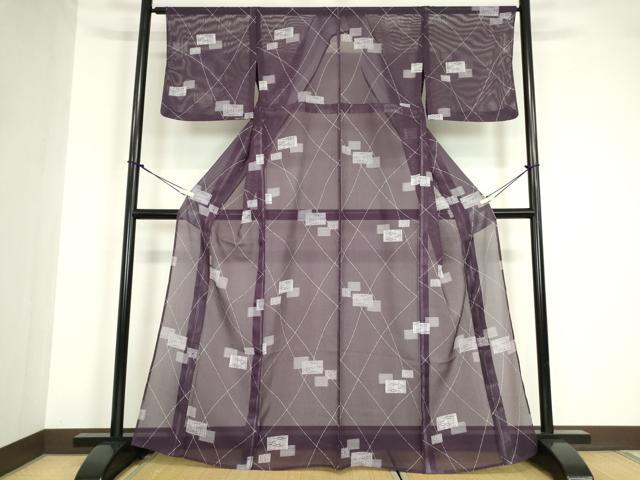 平和屋着物＊夏物　小紋　縦絽　色紙重ね文　洗える着物　DABA4504az_1