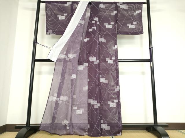 平和屋着物＊夏物　小紋　縦絽　色紙重ね文　洗える着物　DABA4504az_2