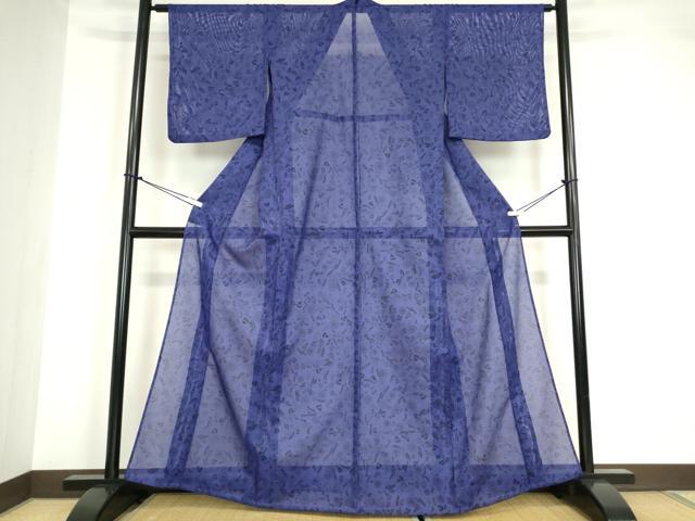 平和屋着物＊夏物　小紋　絽　草花文　洗える着物　DABA4514az_1