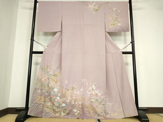 平和屋着物●訪問着　流水片輪車花鳥文　金彩　正絹　逸品　DABA4560az 平和屋着物○訪問着 流水片輪車花鳥文 金彩 正絹 逸品 DABA4560azの