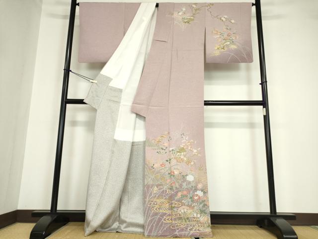 平和屋着物●訪問着　流水片輪車花鳥文　金彩　正絹　逸品　DABA4560az 平和屋着物○訪問着 流水片輪車花鳥文 金彩 正絹 逸品 DABA4560azの