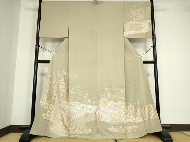 平和屋着物●訪問着　総刺繍　正倉院花文　金糸　正絹　逸品　DABA4641az