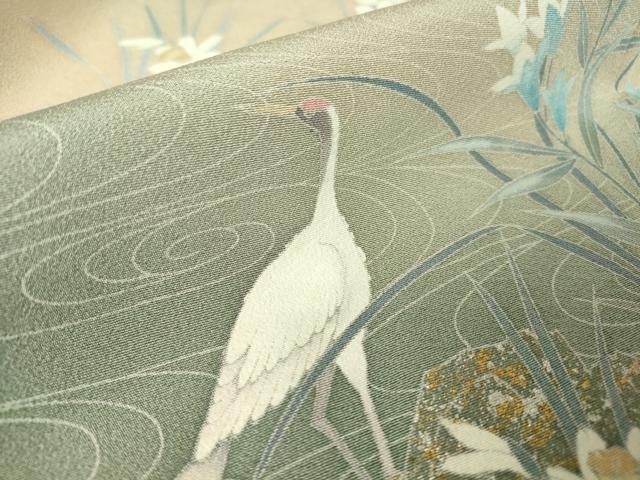 平和屋着物●十日町友禅作家　松雨　訪問着　立鶴枝花文　暈し染め　金彩　正絹　逸品　DABA4649az 平和屋着物○十日町友禅作家 松雨 訪問着 立鶴枝花文 暈