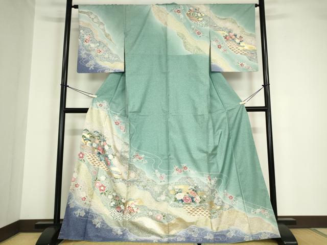 平和屋着物●訪問着　本場染大島紬　籬花文　金彩　正絹　逸品　DABA4650az