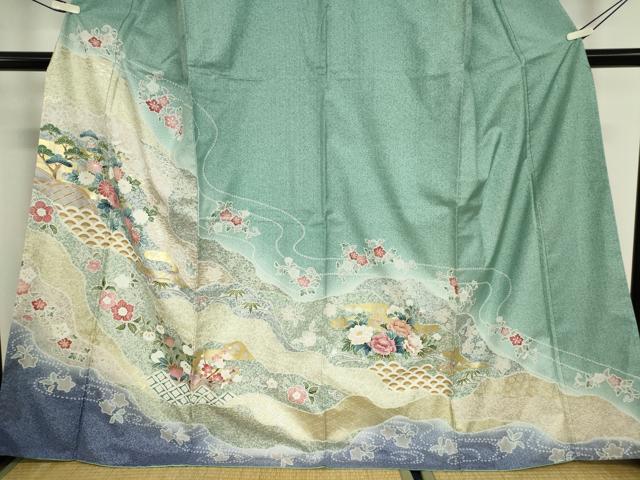 平和屋着物●訪問着　本場染大島紬　籬花文　金彩　正絹　逸品　DABA4650az_3